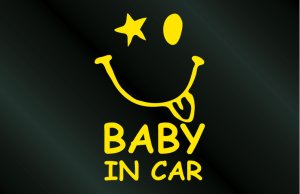 画像1: 手描き風 BABY IN CAR ニコちゃんステッカー Dタイプ