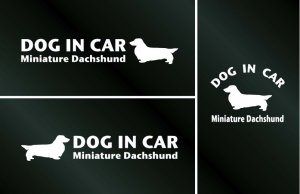 画像1: ドッグステッカー『DOG IN CAR』ミニチュアダックスフンド ロングヘアード 3枚組